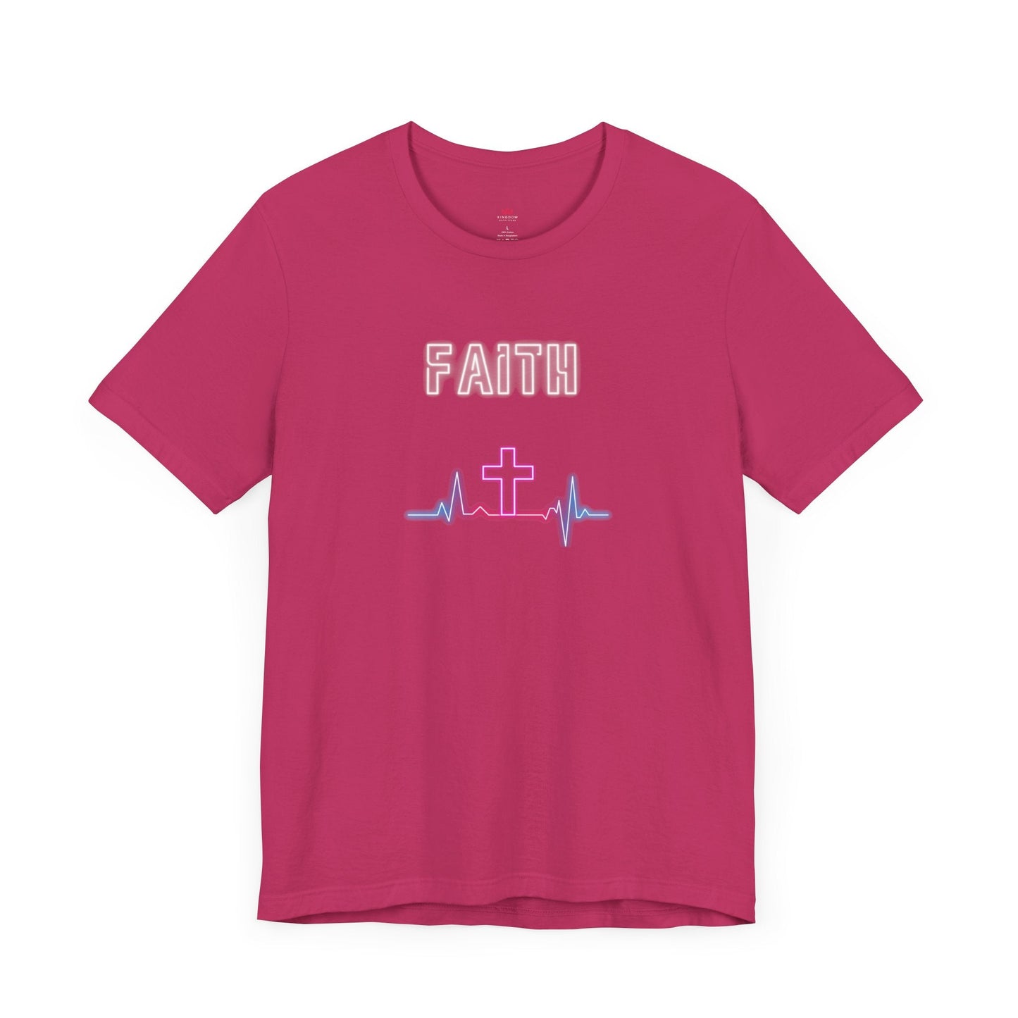 "Faith Neon Heartbeat Christian T-Shirt - Modern Cross Graphic Tee for Women" - T-Shirt | Kingdom Outfitters