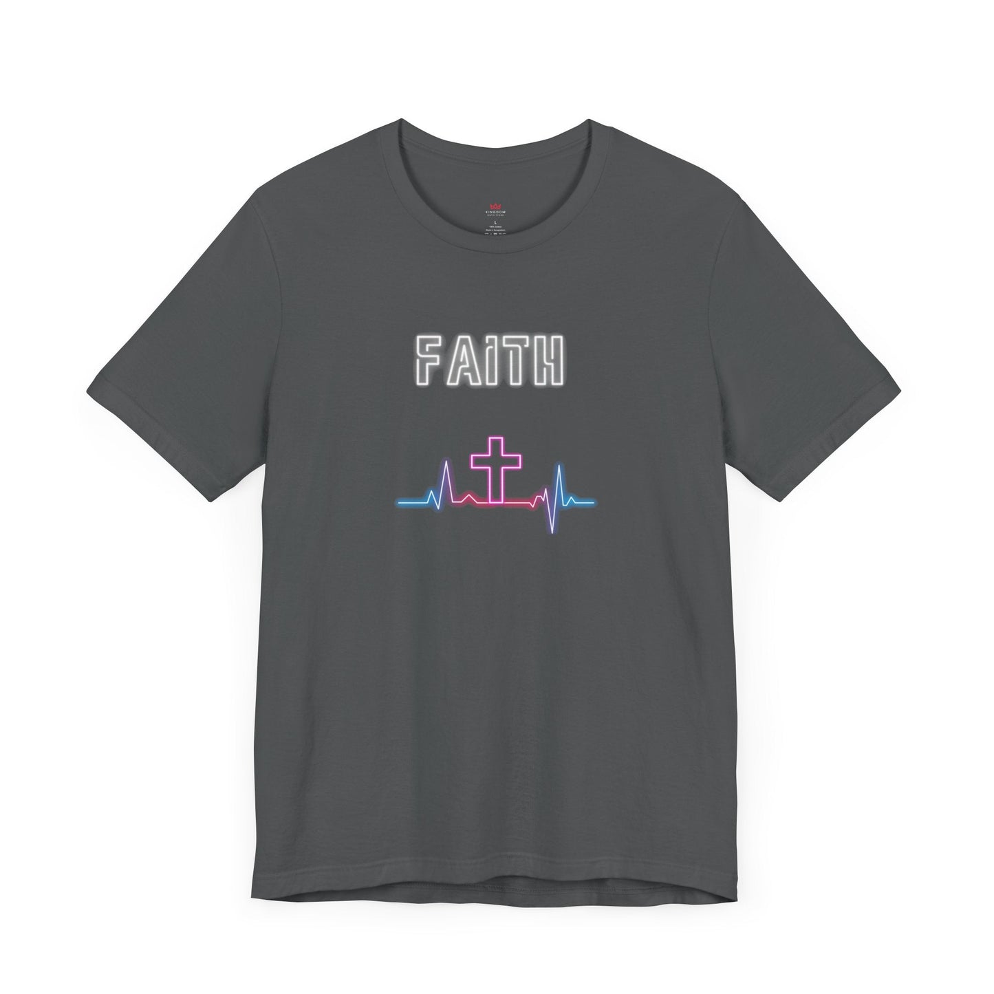 "Faith Neon Heartbeat Christian T-Shirt - Modern Cross Graphic Tee for Women" - T-Shirt | Kingdom Outfitters