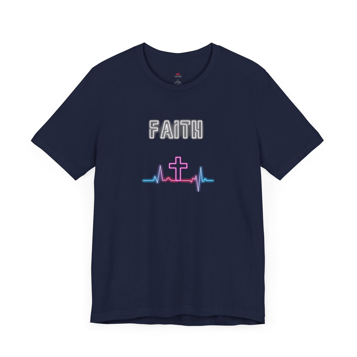 "Faith Neon Heartbeat Christian T-Shirt - Modern Cross Graphic Tee for Women" - T-Shirt | Kingdom Outfitters