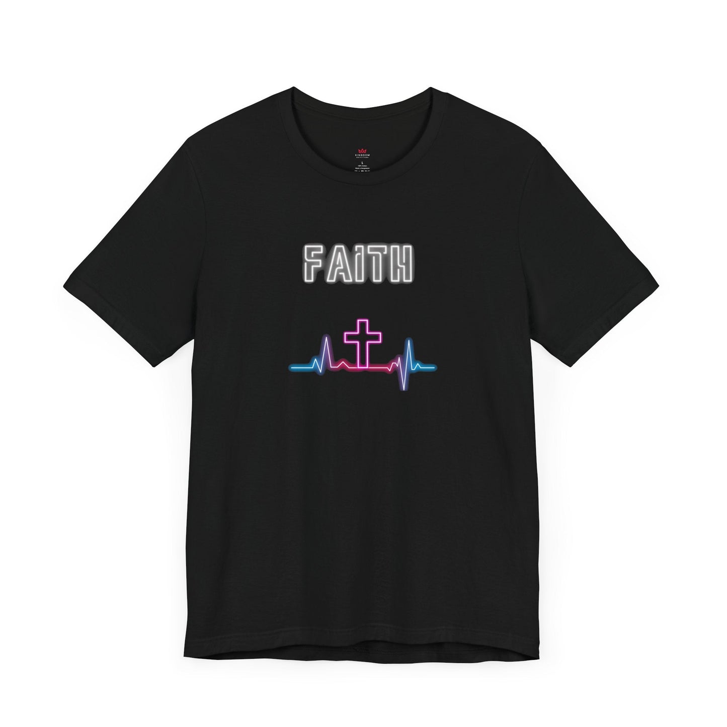 "Faith Neon Heartbeat Christian T-Shirt - Modern Cross Graphic Tee for Women" - T-Shirt | Kingdom Outfitters