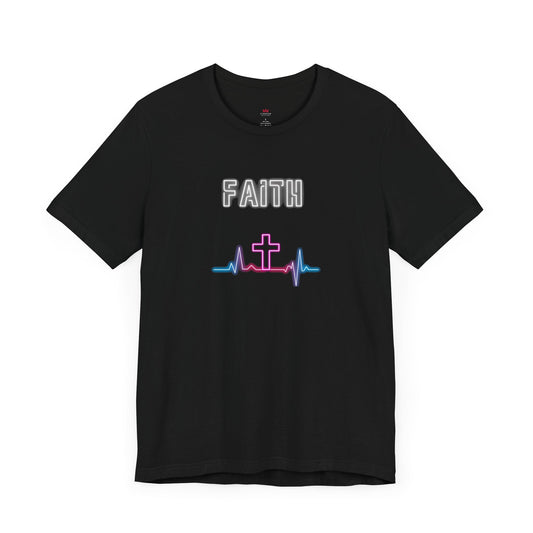 "Faith Neon Heartbeat Christian T-Shirt - Modern Cross Graphic Tee for Women" - T-Shirt | Kingdom Outfitters