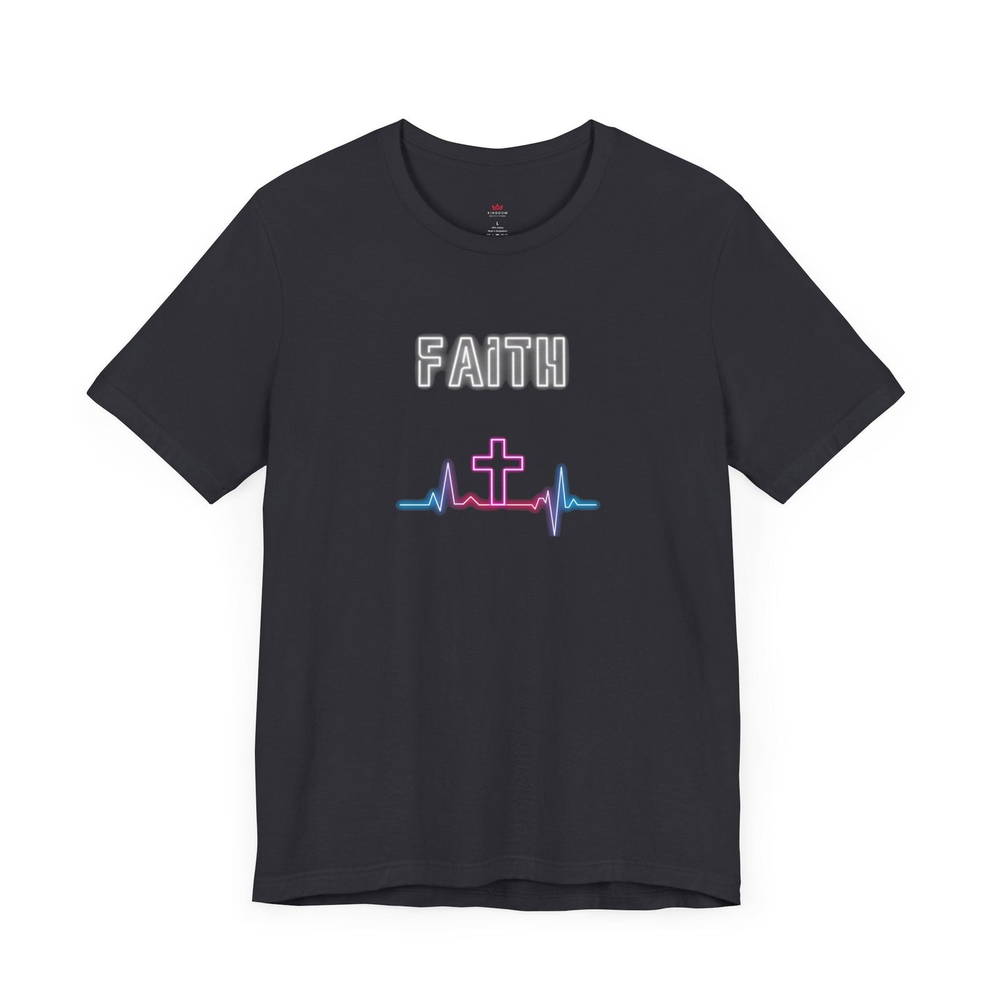 "Faith Neon Heartbeat Christian T-Shirt - Modern Cross Graphic Tee for Women" - T-Shirt | Kingdom Outfitters