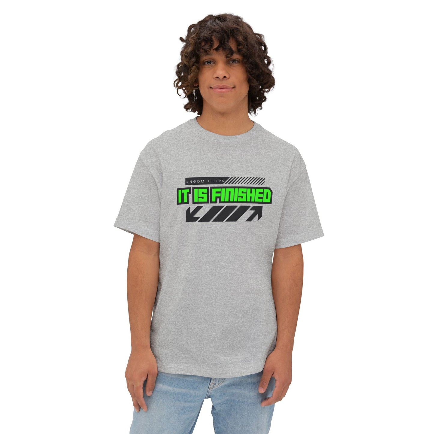 "It Is Finished T-Shirt - Bold Faith Statement Oversized Heavyweight Boxy Tee" - T-Shirt | Kingdom Outfitters