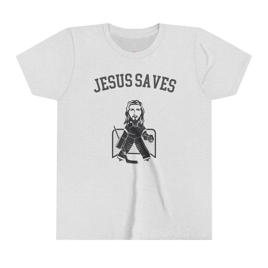 "Jesus Saves Kids' T-Shirt - Funny Faith - Inspired Hockey Design" - Kids clothes | Kingdom Outfitters