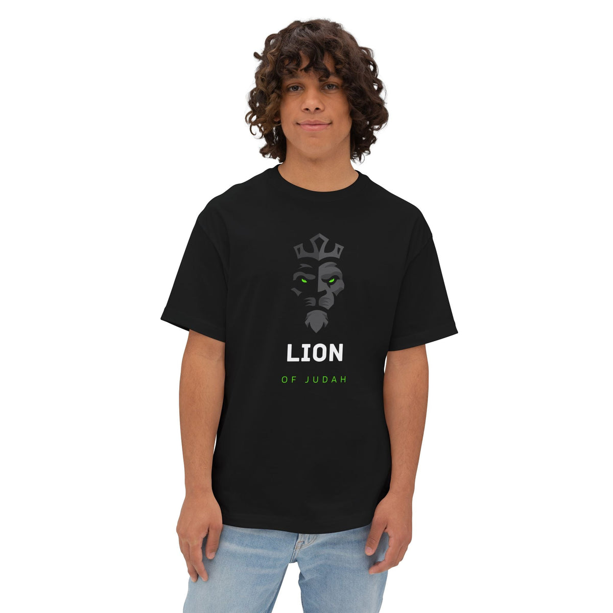 "Lion of Judah Oversized Drop Shoulder Boxy T-Shirt - Bold Christian Streetwear Tee" - T-Shirt | Kingdom Outfitters