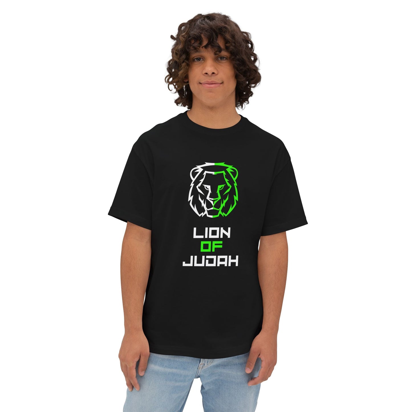 "Lion of Judah Oversized Drop Shoulder Heavyweight Boxy T-Shirt - Bold Faith Statement Tee" - T-Shirt | Kingdom Outfitters