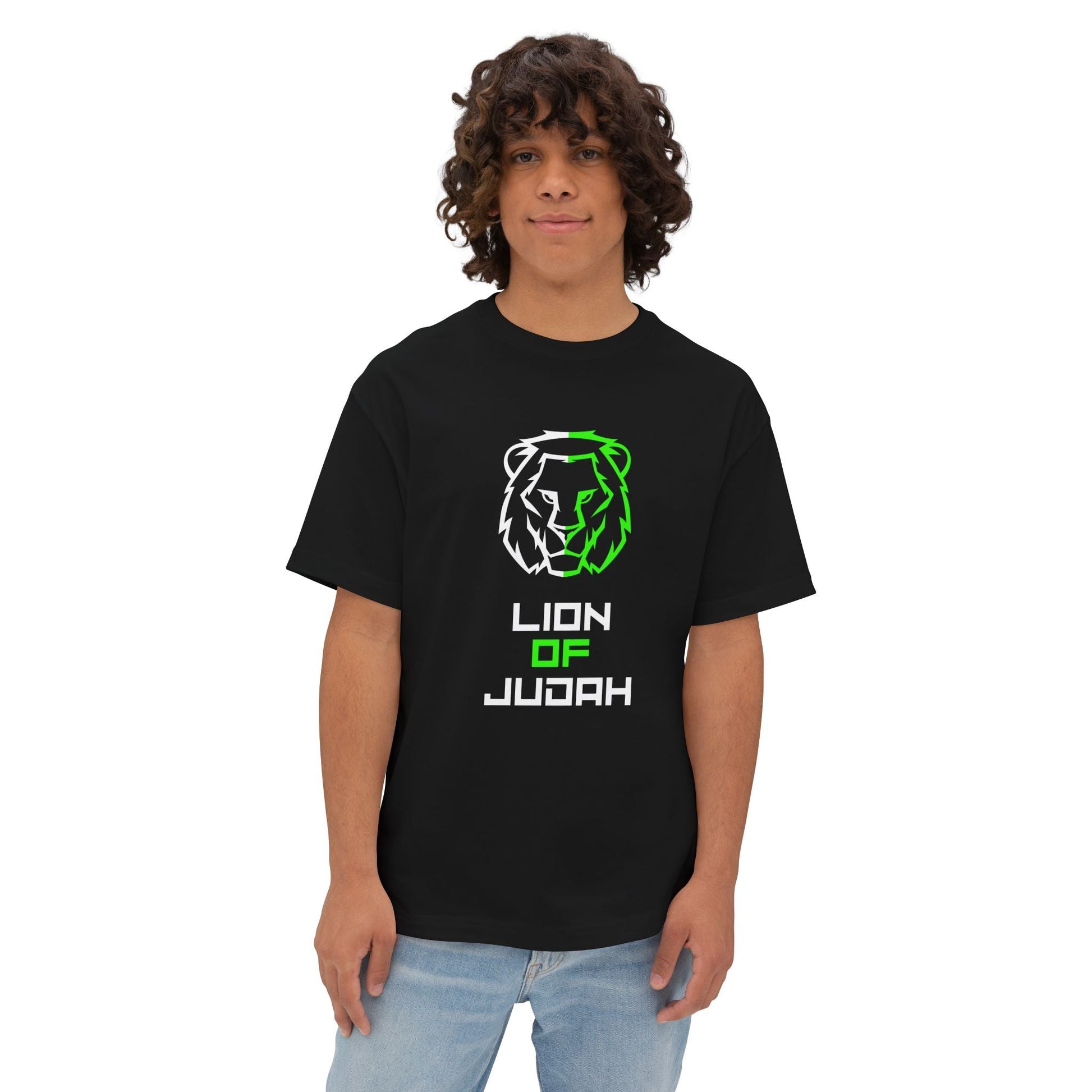 "Lion of Judah Oversized Drop Shoulder Heavyweight Boxy T-Shirt - Bold Faith Statement Tee" - T-Shirt | Kingdom Outfitters