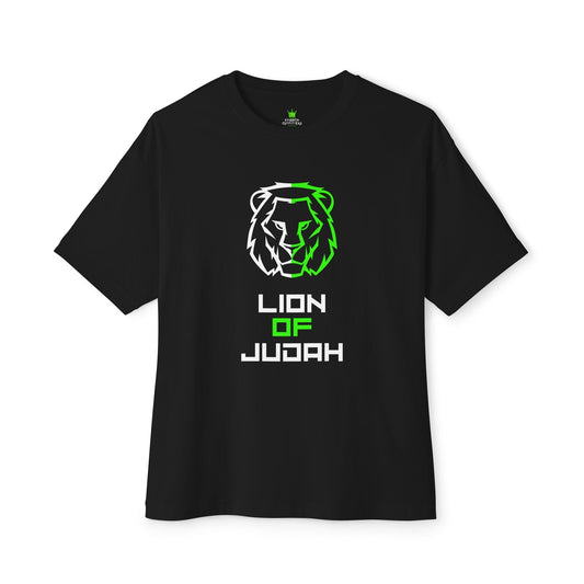 "Lion of Judah Oversized Drop Shoulder Heavyweight Boxy T-Shirt - Bold Faith Statement Tee" - T-Shirt | Kingdom Outfitters