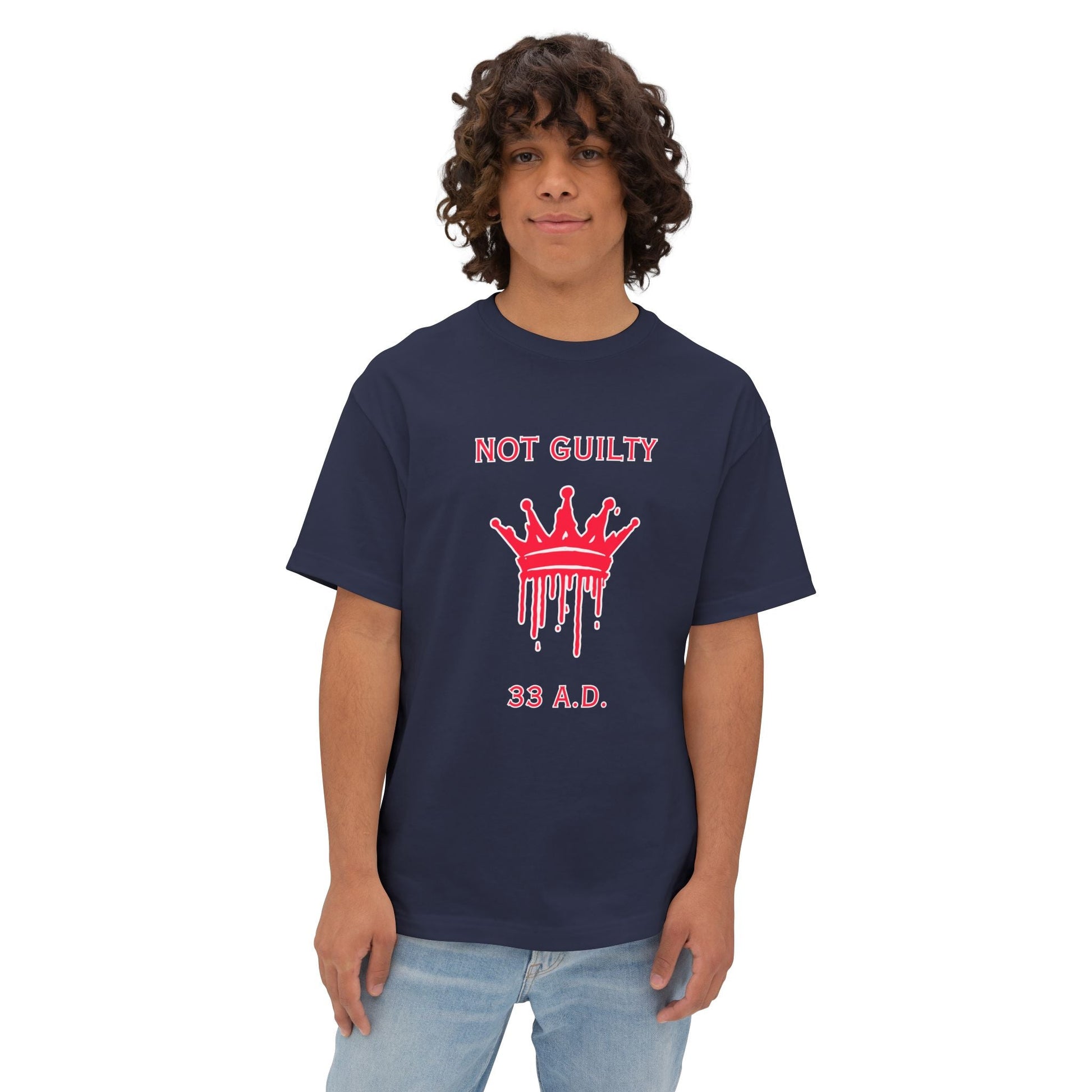 "Not Guilty 33 A.D. Oversized Drop Shoulder Heavyweight Boxy T-Shirt - Faith - Based Streetwear" - T-Shirt | Kingdom Outfitters