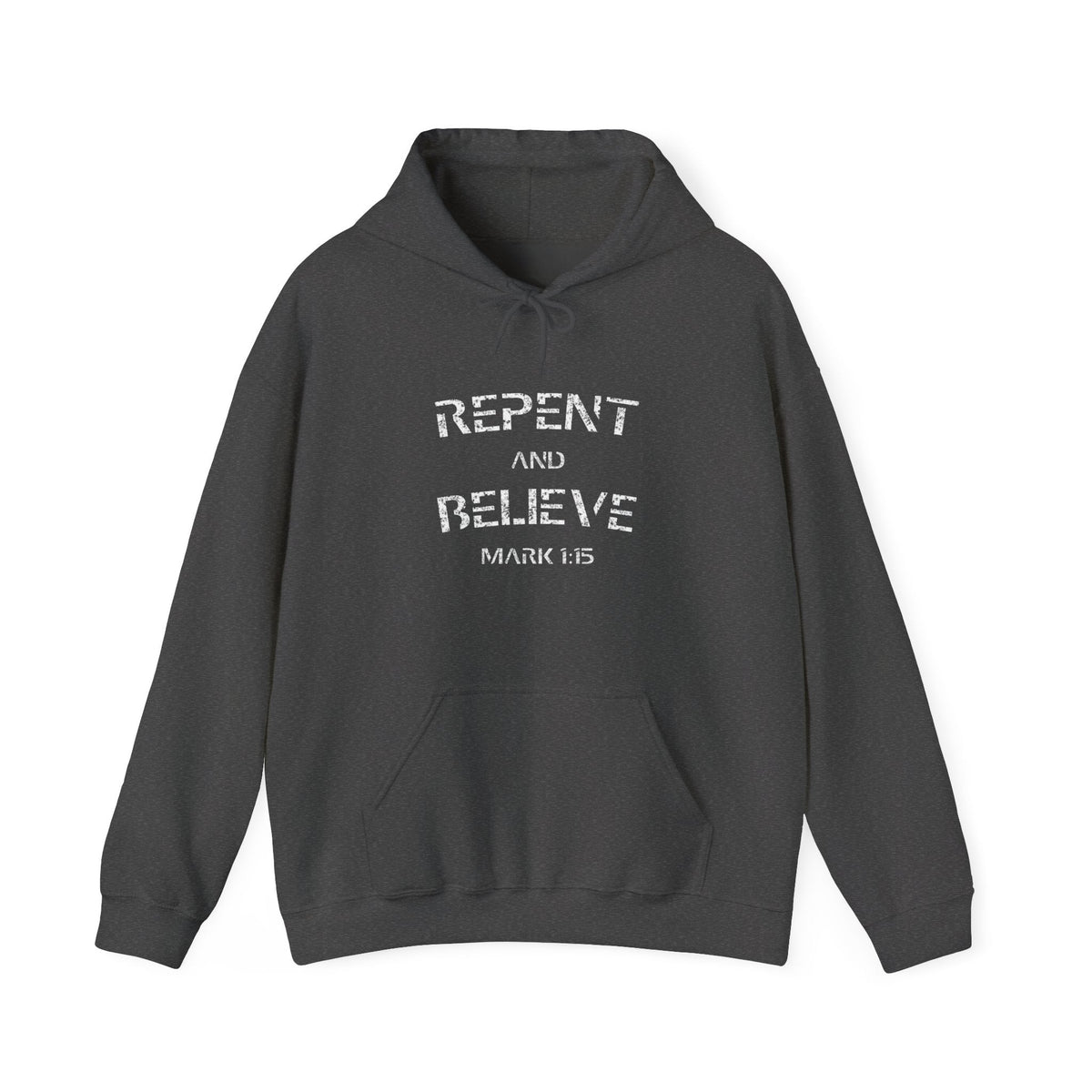 "Repent and Believe Hoodie - Bold Faith Statement Pullover Hoodie Sweatshirt" - Hoodie | Kingdom Outfitters