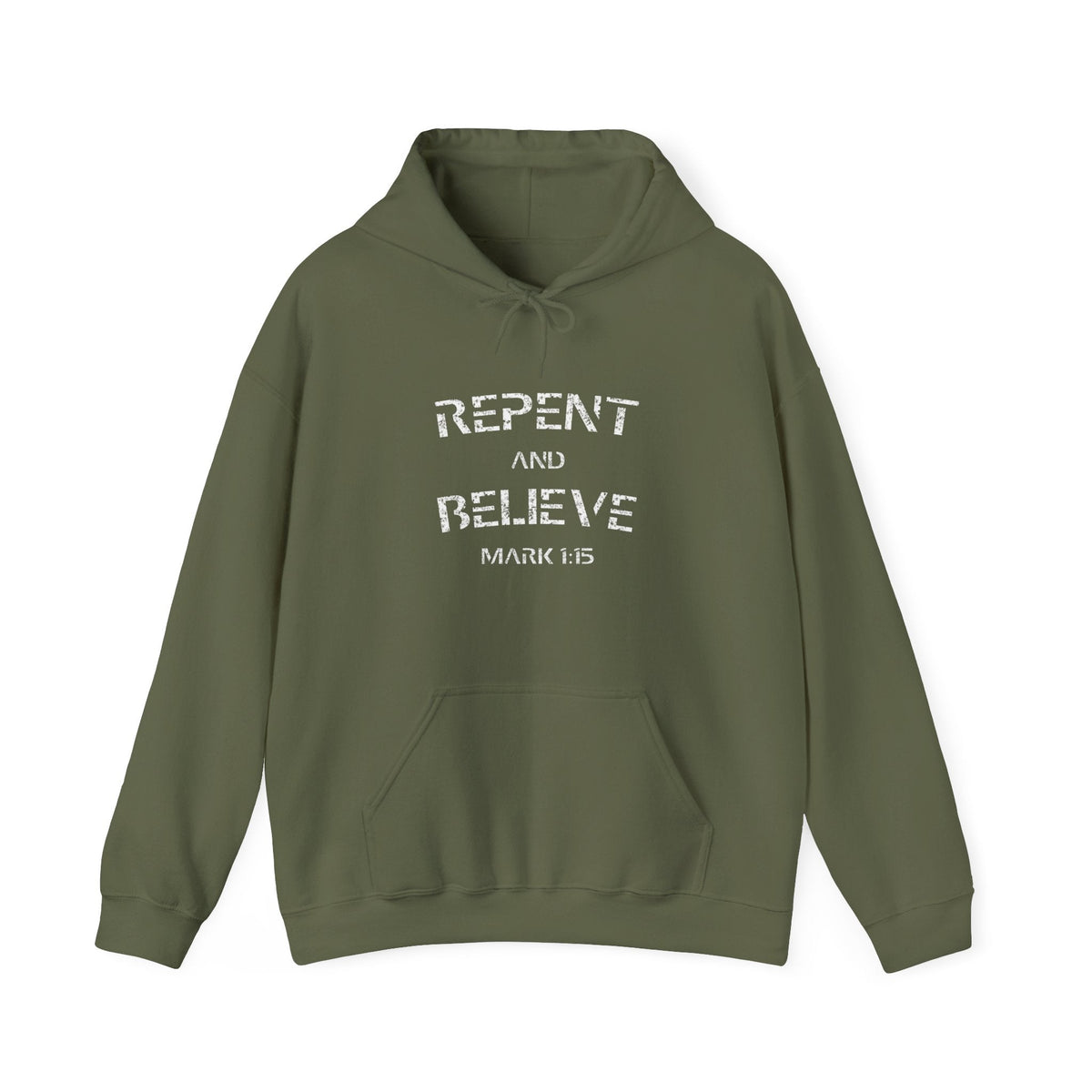 "Repent and Believe Hoodie - Bold Faith Statement Pullover Hoodie Sweatshirt" - Hoodie | Kingdom Outfitters